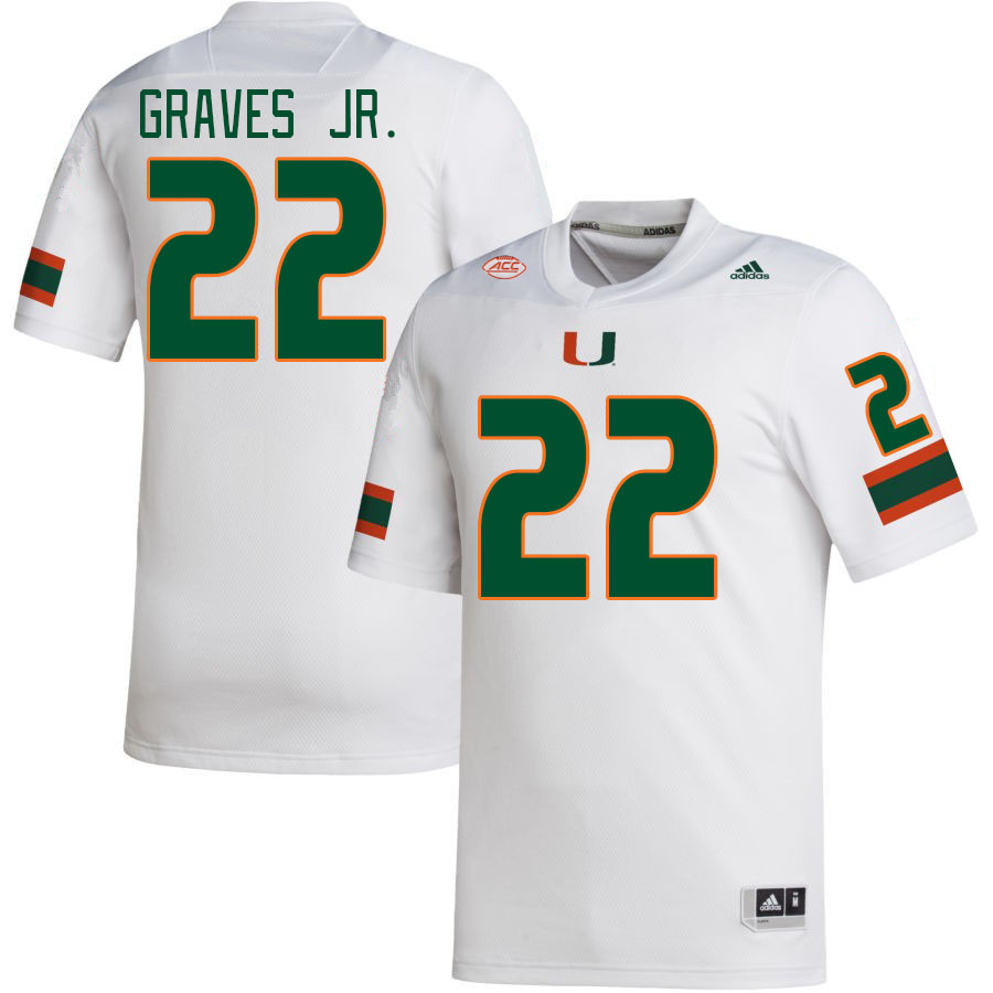 Men #22 Chris Graves Jr. Miami Hurricanes College Football Jerseys Stitched-White - Click Image to Close